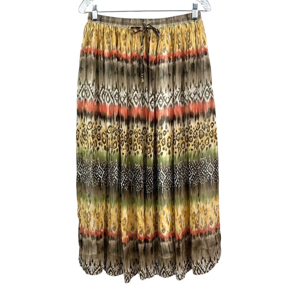 Alfred Dunner Women Maxi Skirt Chiffon Drawstring Waist Lined Aztec Print Sz 10*
